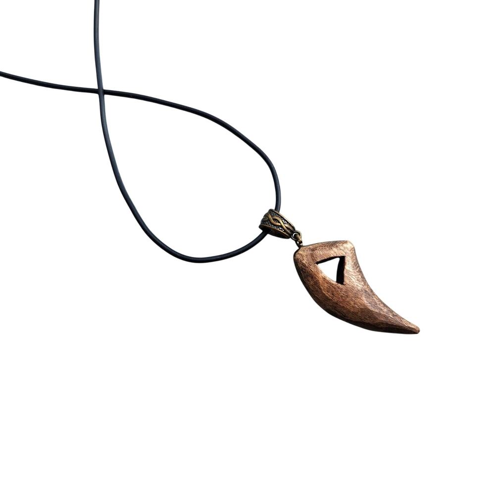 Handmade Curved Wooden Fall Leaf Minimalist Pendant Necklace
